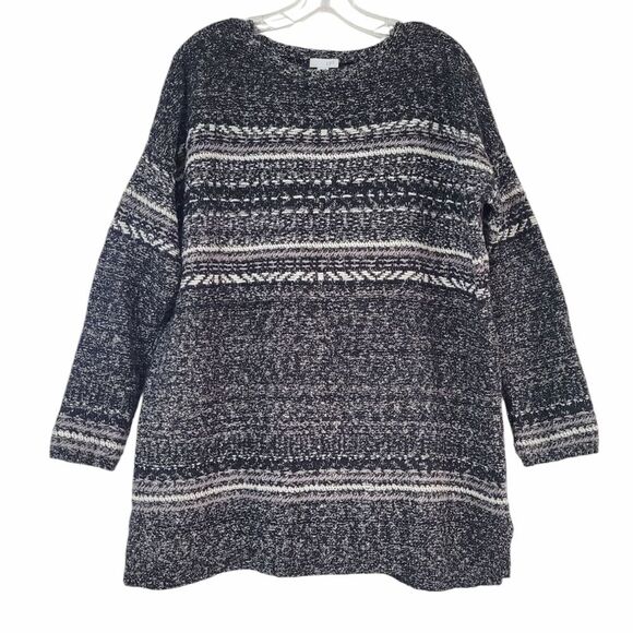 J. Jill Grey Textured-Stripes Marled Sweater Size M - Picture 2 of 9
